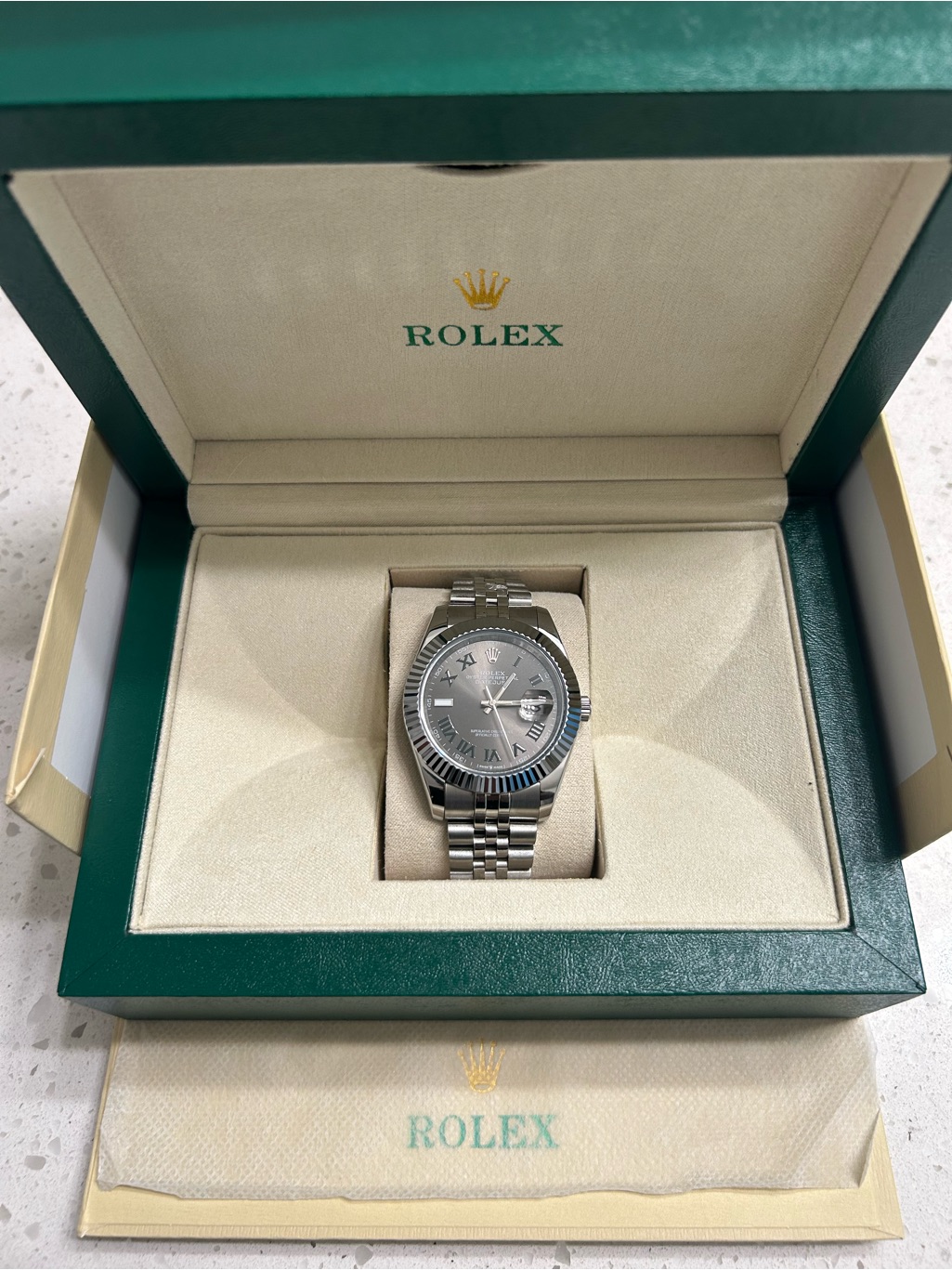 Rolex Mens Watch In Silver Stainless Steel With Grey Dial